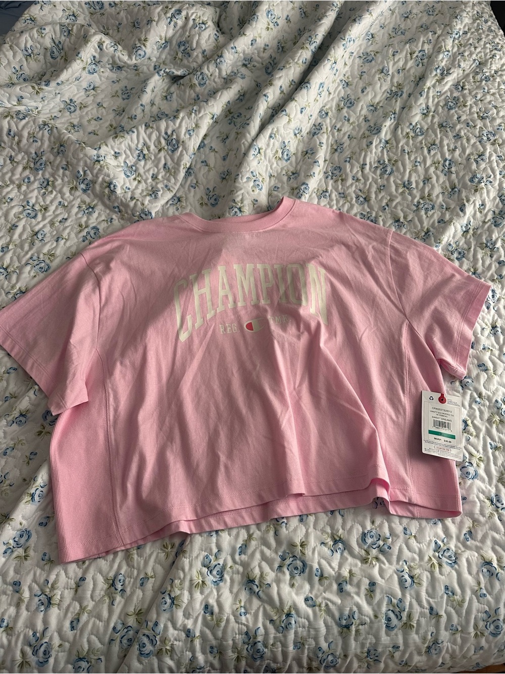 Champion Pink Crop Top with White Logo